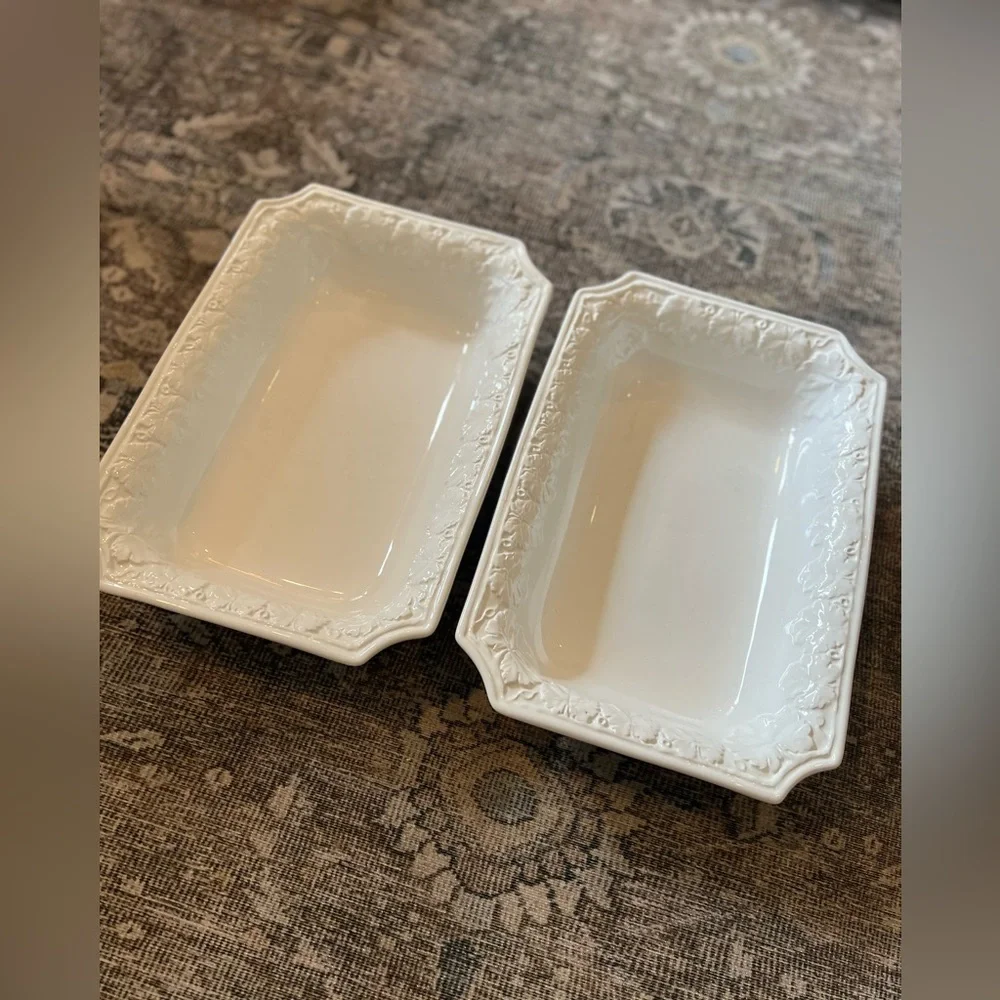 Set of 2 Vintage CWC Italian White Octagonal Dish Embossed Ceramic 13” x 9.25